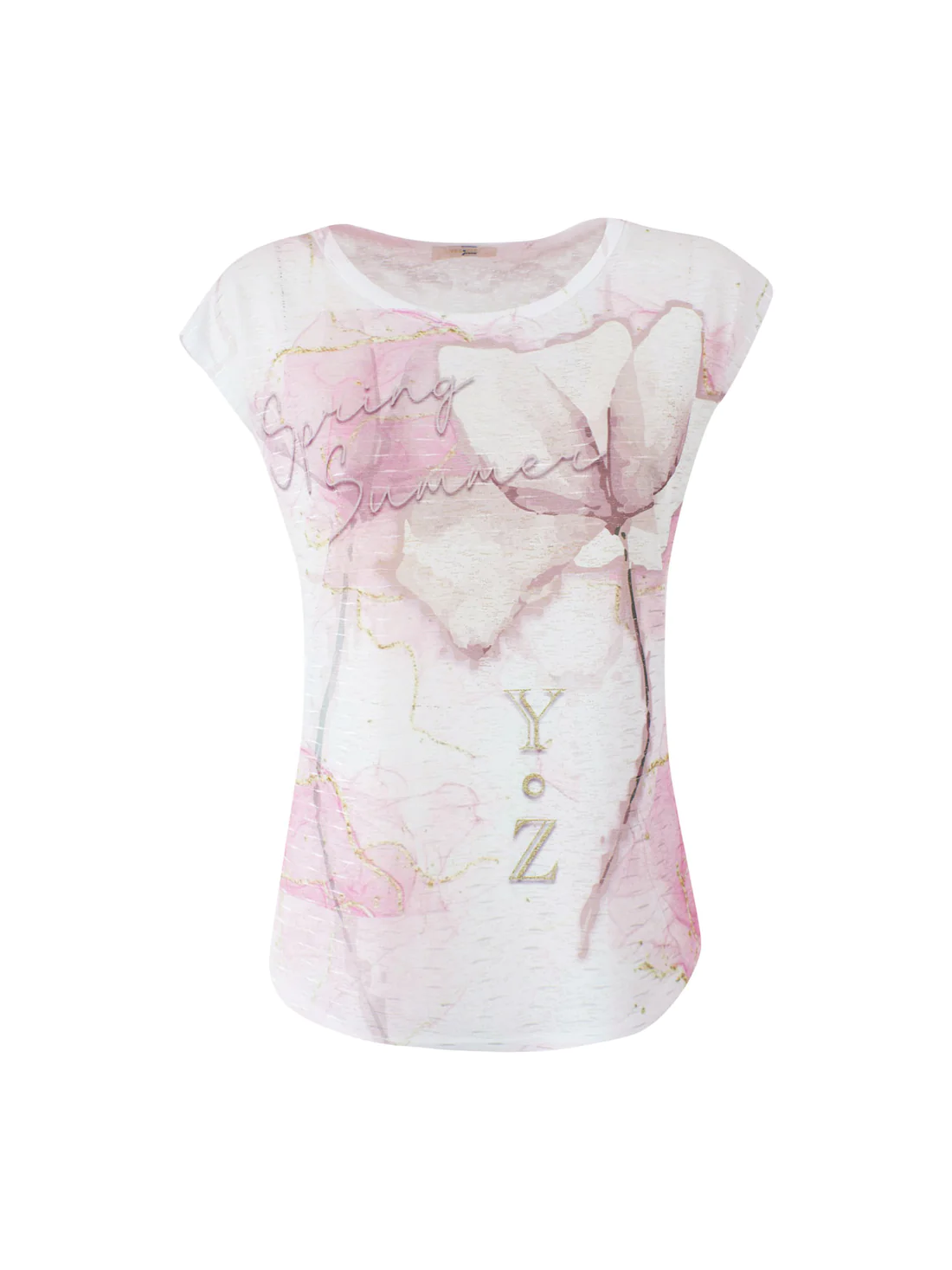 T-shirt Yes Zee donna stampa fiori rosa