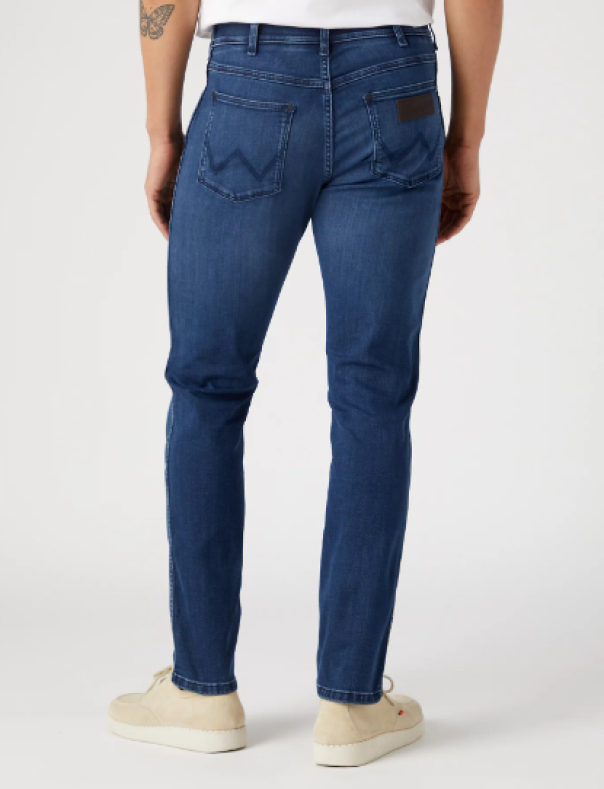 wrangler jeans uomo larston slim free to stretch  blu scuro