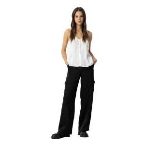 Pantaloni cargo donna palazzo tessuto tecnico armenia nero