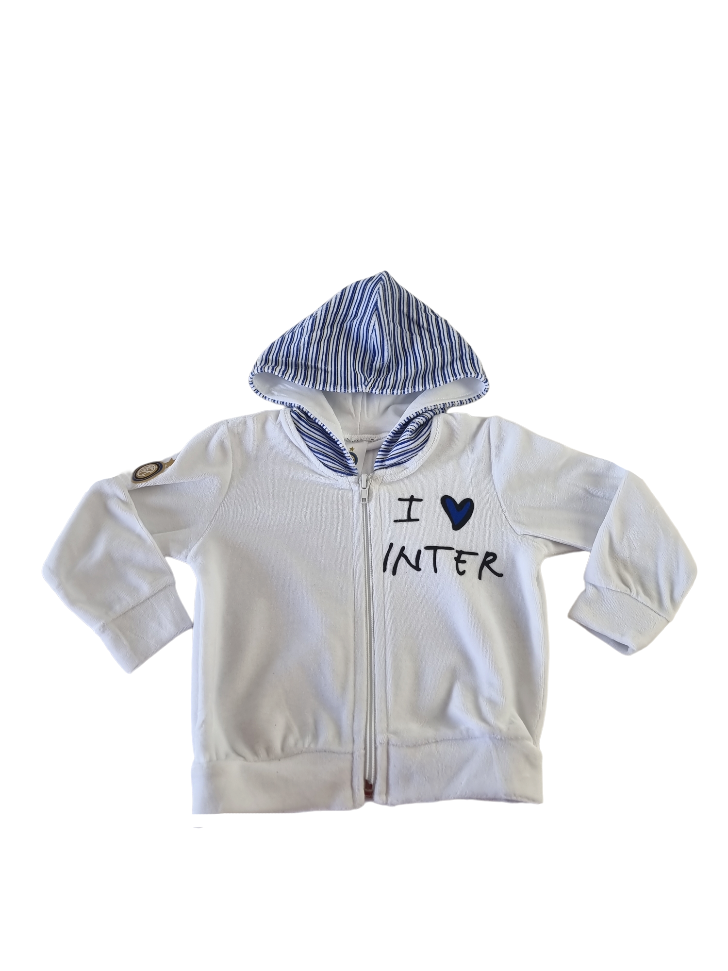 Felpa baby in ciniglia con zip compatibile con Inter Bianco