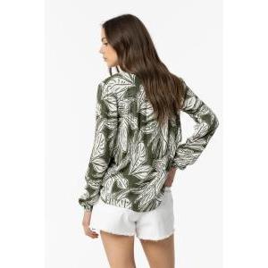 Blusa donna dakar_1 tessuto crespo disegno foglie verde militare