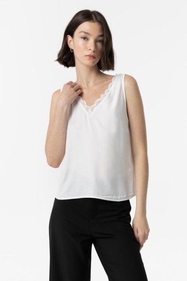 Top bianco da donna con merletto Tiffosi