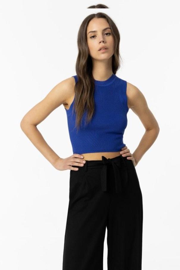 Top crop a costine da donna Tiffosi blu