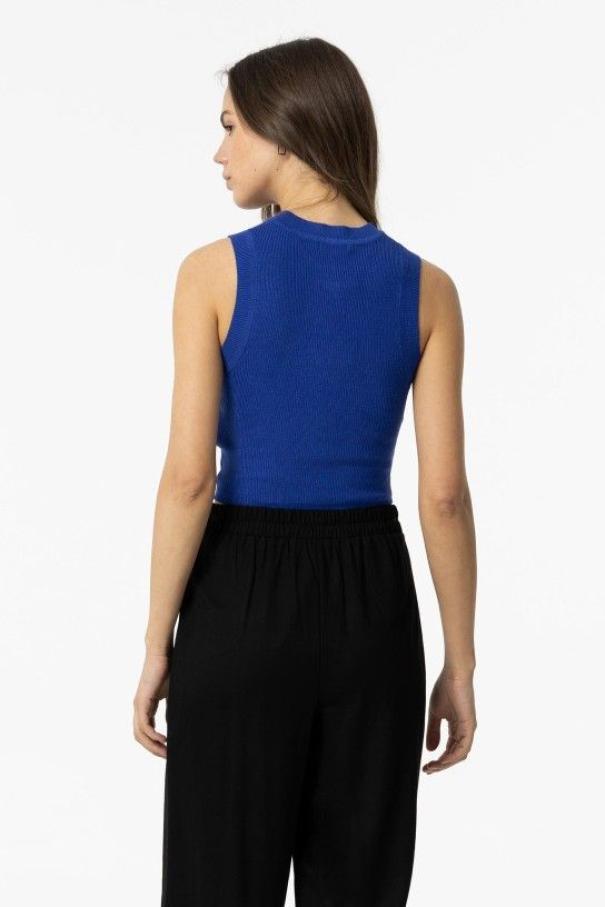 Top crop a costine da donna Tiffosi blu