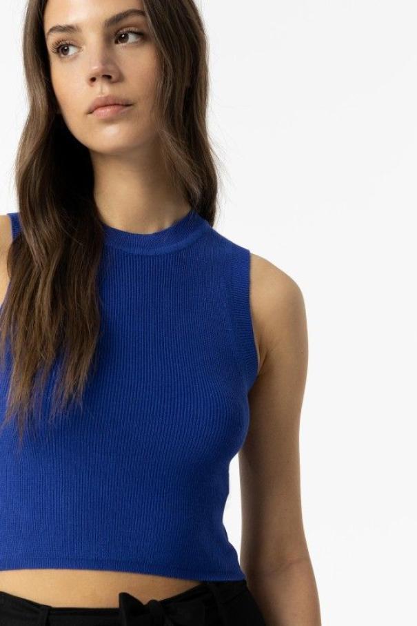 Top crop a costine da donna Tiffosi blu