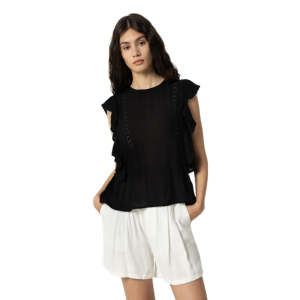 Blusa nera da donna con volant