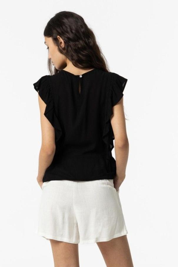 Blusa nera da donna con volant Tiffosi