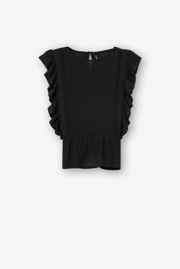 Blusa nera da donna con volant Tiffosi