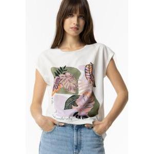 T-shirt donna bianca con foglie bianco