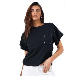 T-shirt donna con taschino nero