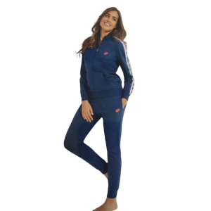 Tuta donna lotto garzata full zip con banda manica blu