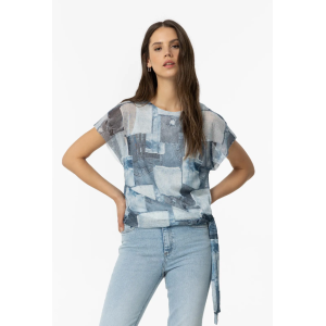 T-shirt donna con nodo  celeste