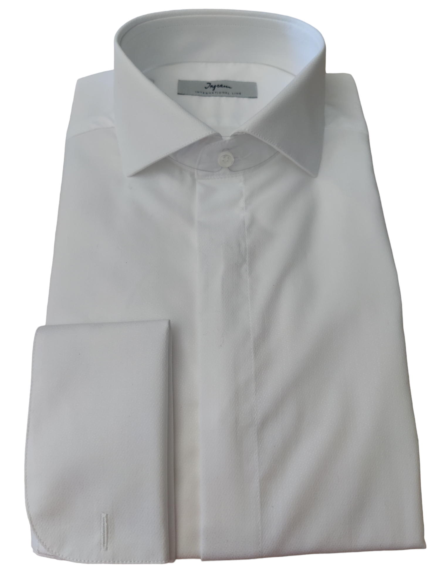 ingram camicia polso gemelli collo italiano bottoni coperti  bianco