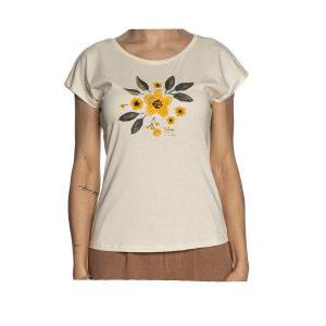 T-shirt donna  ricamo fiore centro beige