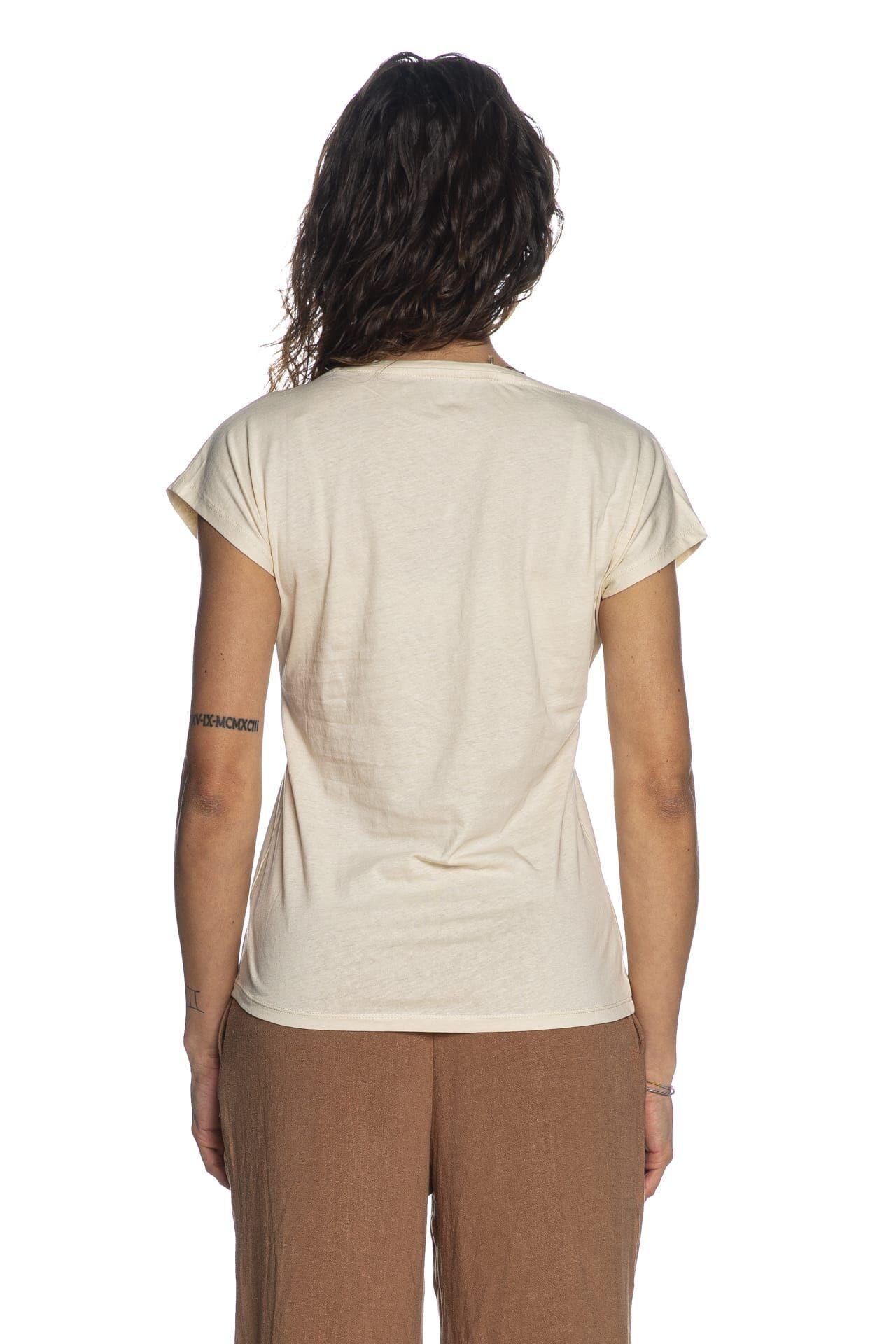 T-shirt donna Yes Zee ricamo fiore centro Beige