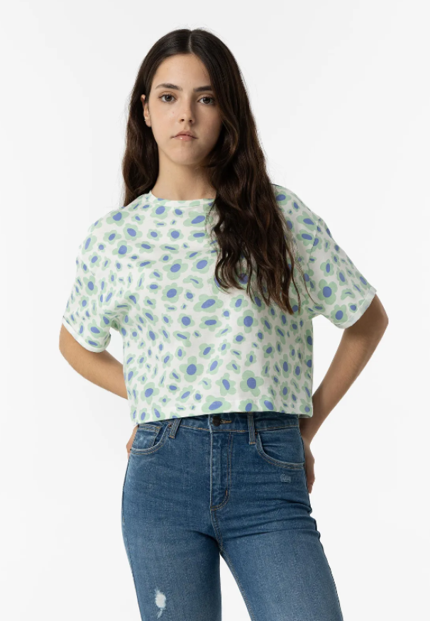 tiffosi t-shirt crop con stampa floreale bianco