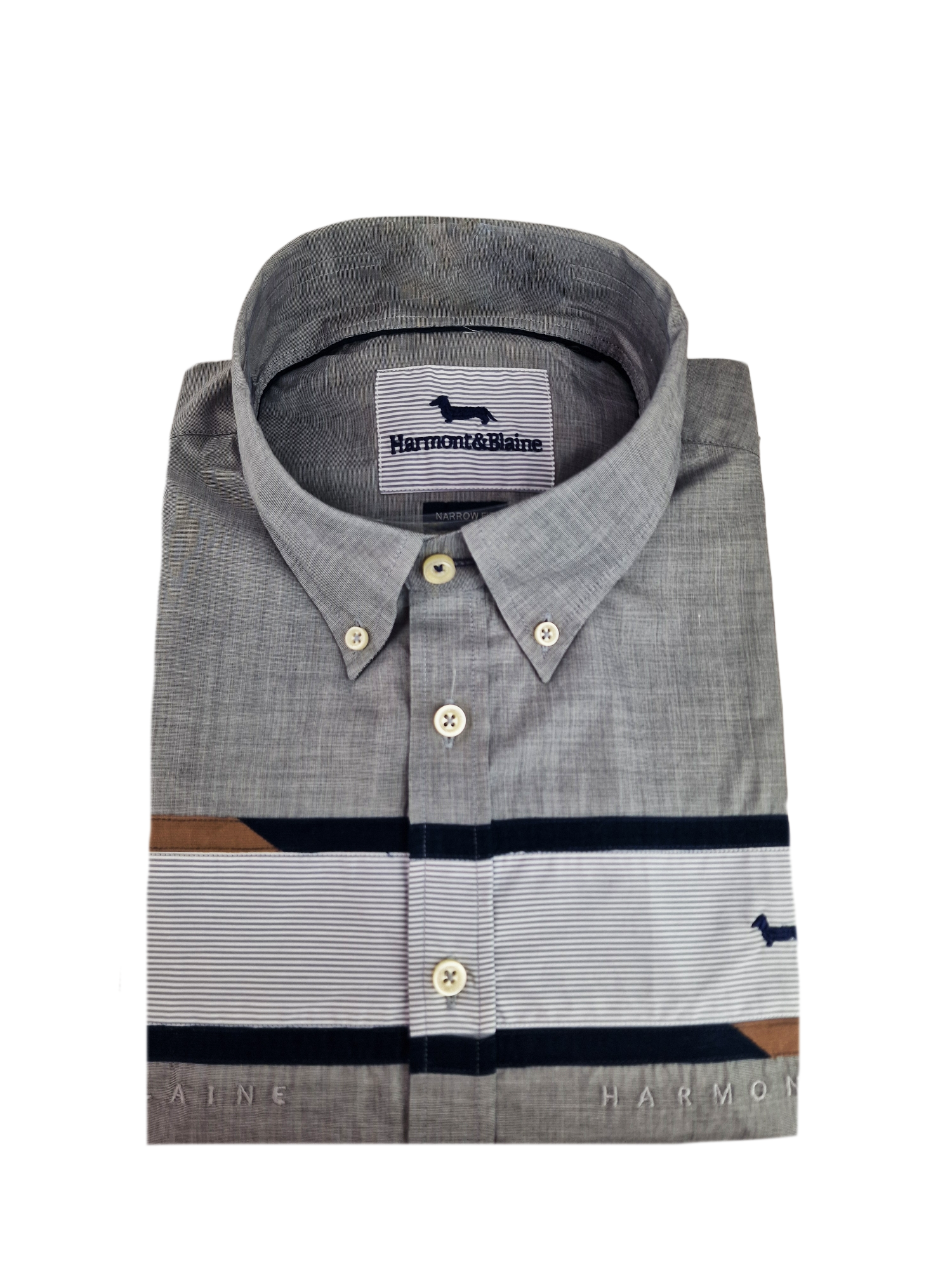 Camicia da uomo manica lunga in cotone Harmont & Blaine grigio