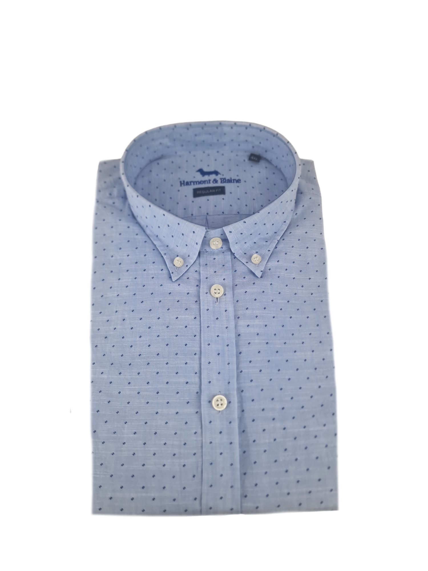 Camicia manica lunga in cotone micro pois Harmont & Blaine celeste