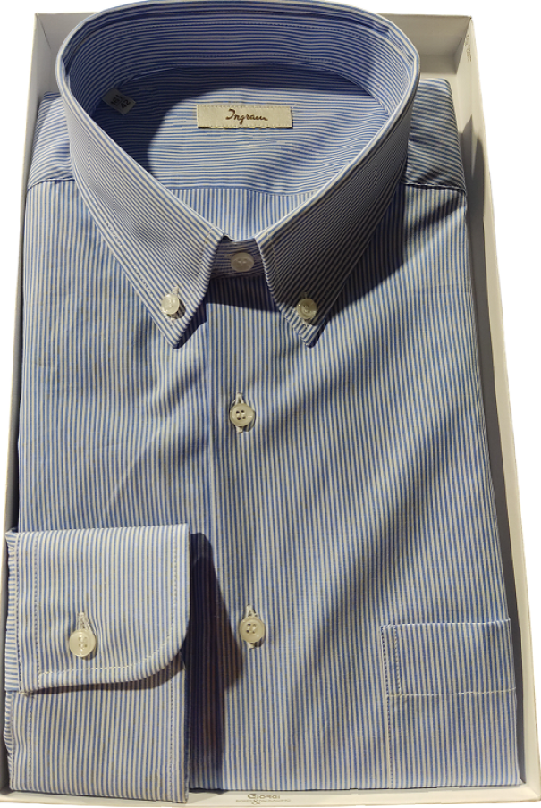 ingram camicia ml bottoncini collo 1000 righe azzurro