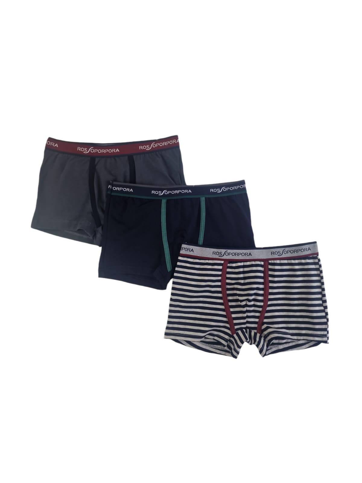 Tris boxer da uomo in cotone elasticizzato Rossoporpora