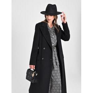 Cappotto donna doppio petto con cinta nero