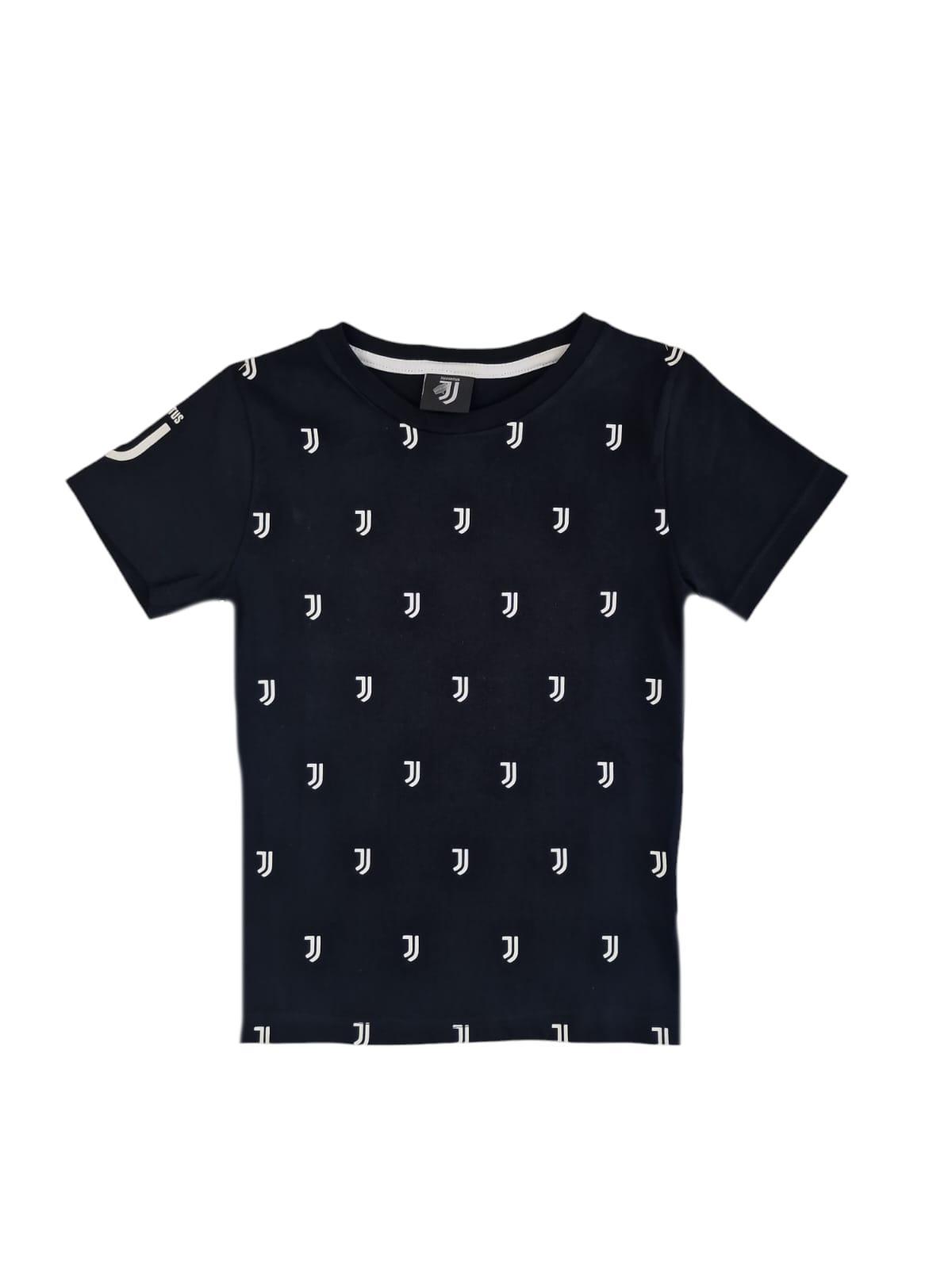 T-shirt bambino in cotone compatibile con Juventus nero