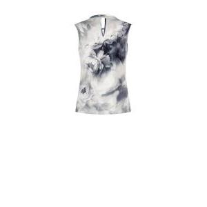 Blusa jersey smanicata fiorata scollo goccia grigio