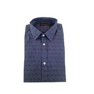 Camicia da uomo manica lunga in cotone microfantasia  jeans