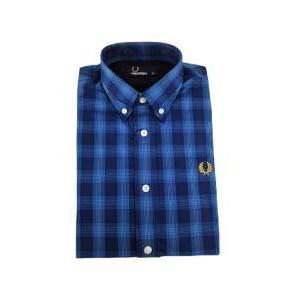 Camicia manica lunga in cotone  fantasia tartan blu