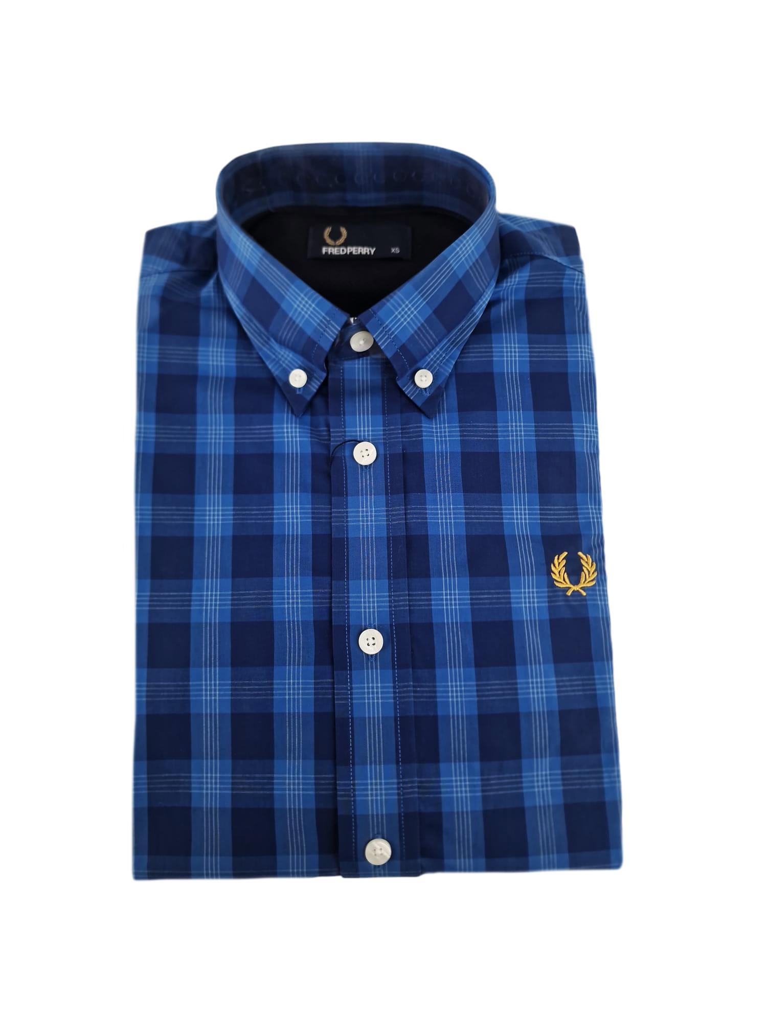 Camicia manica lunga in cotone Fred Perry fantasia tartan blu