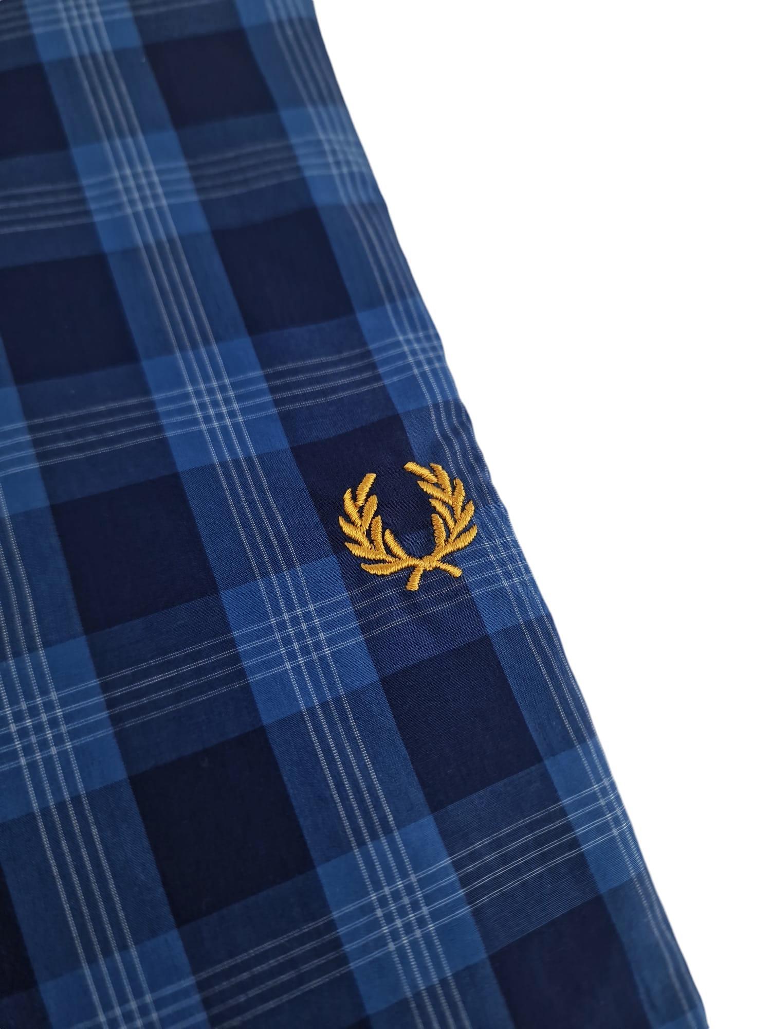 Camicia manica lunga in cotone Fred Perry fantasia tartan blu