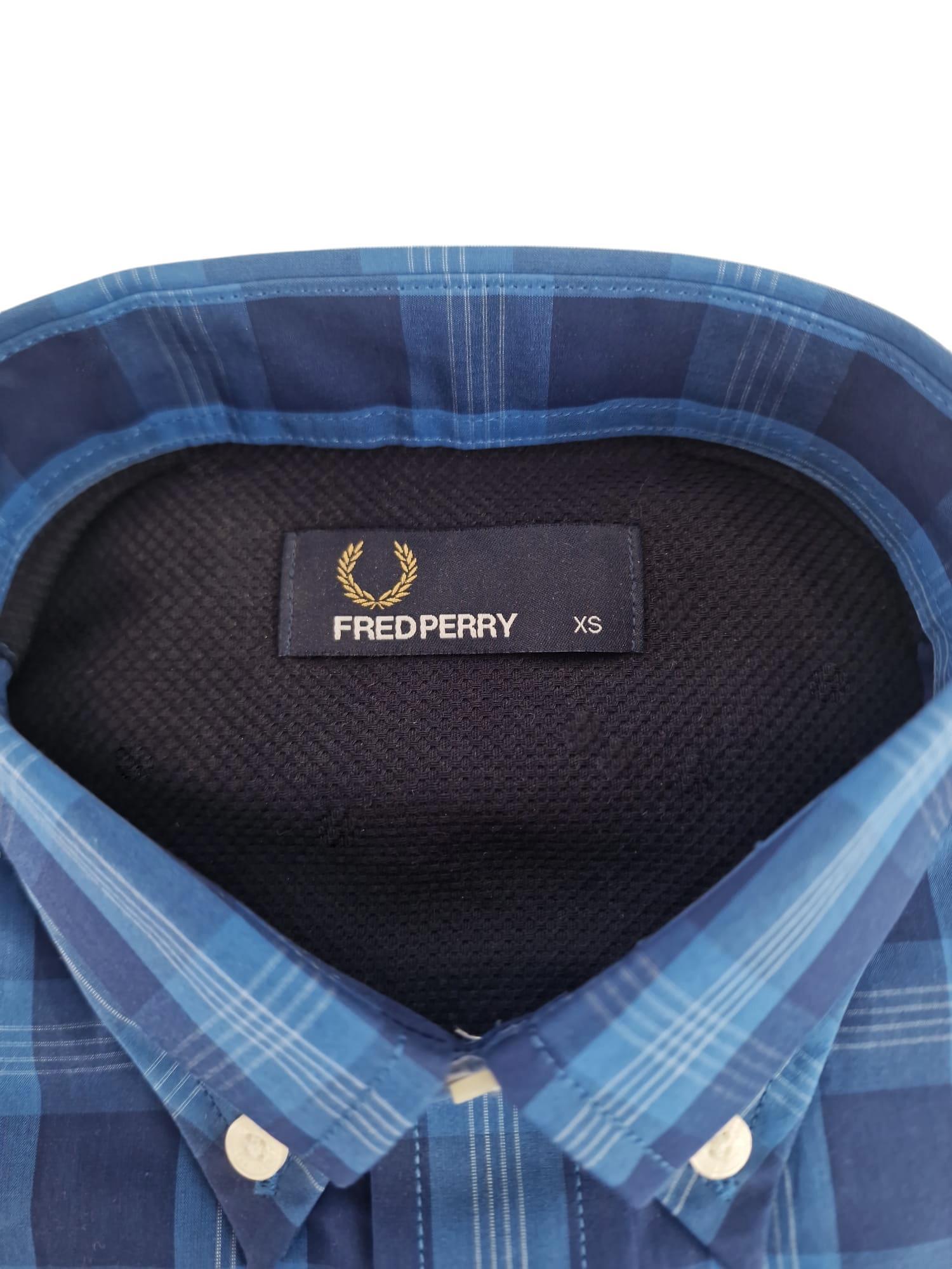 Camicia manica lunga in cotone Fred Perry fantasia tartan blu