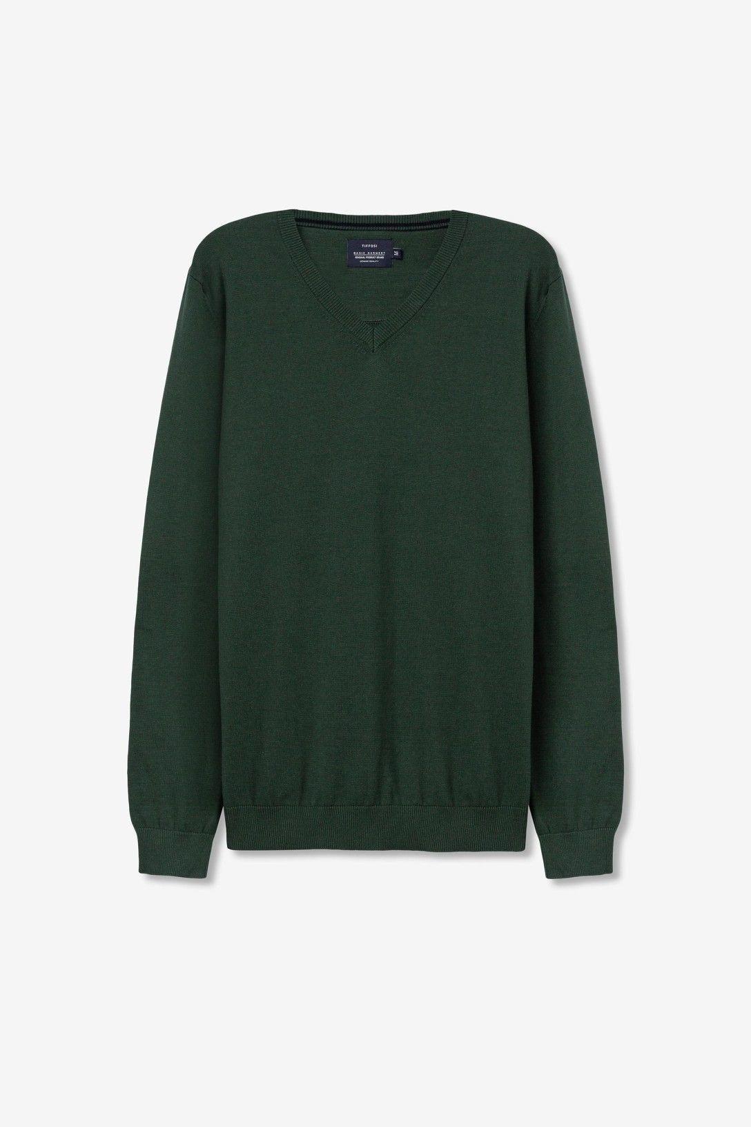 tiffosi pullover 1 filo cotone basico verde militare