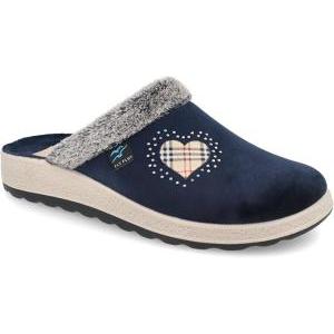 Pantofole da donna in velluto con cuore  blu