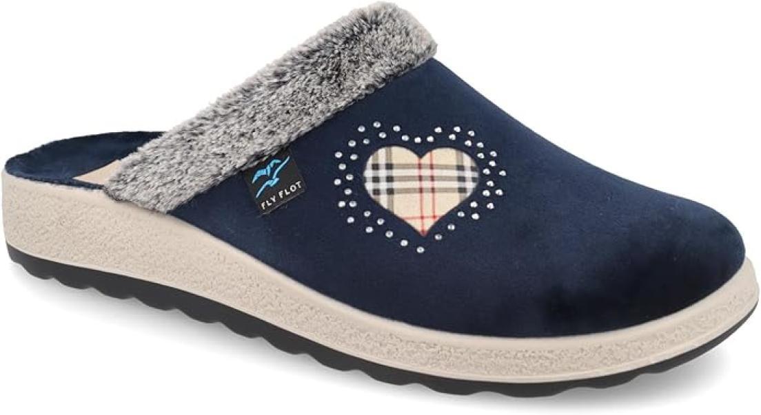 Pantofole da donna in velluto con cuore Fly Flot blu