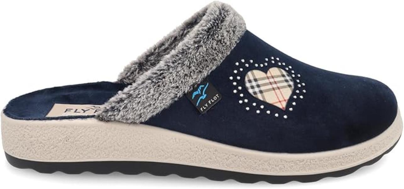 Pantofole da donna in velluto con cuore Fly Flot blu