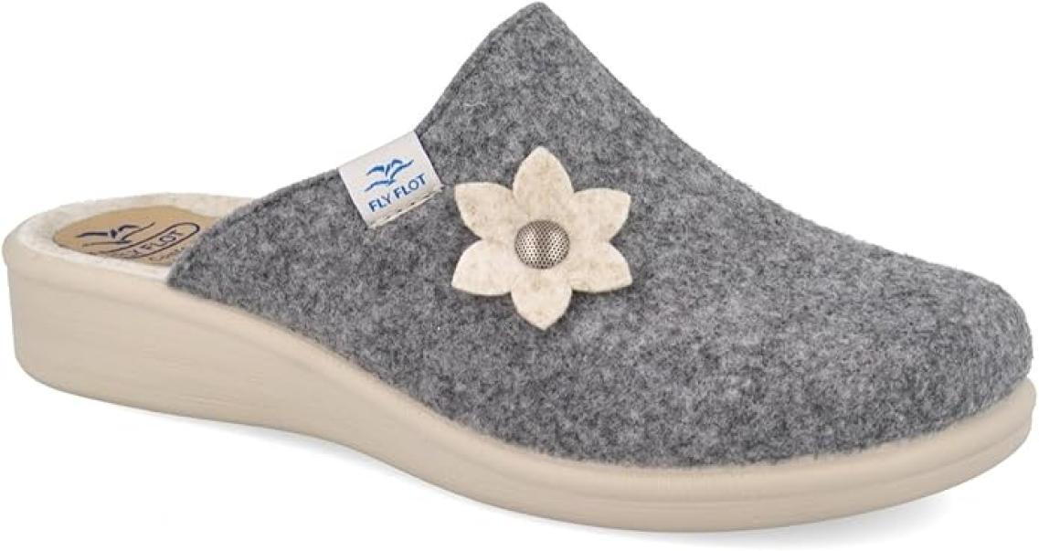 Pantofole donna con fiore applicato Fly Flot grigio