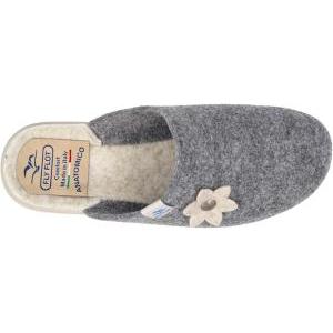 Pantofole donna con fiore applicato  grigio