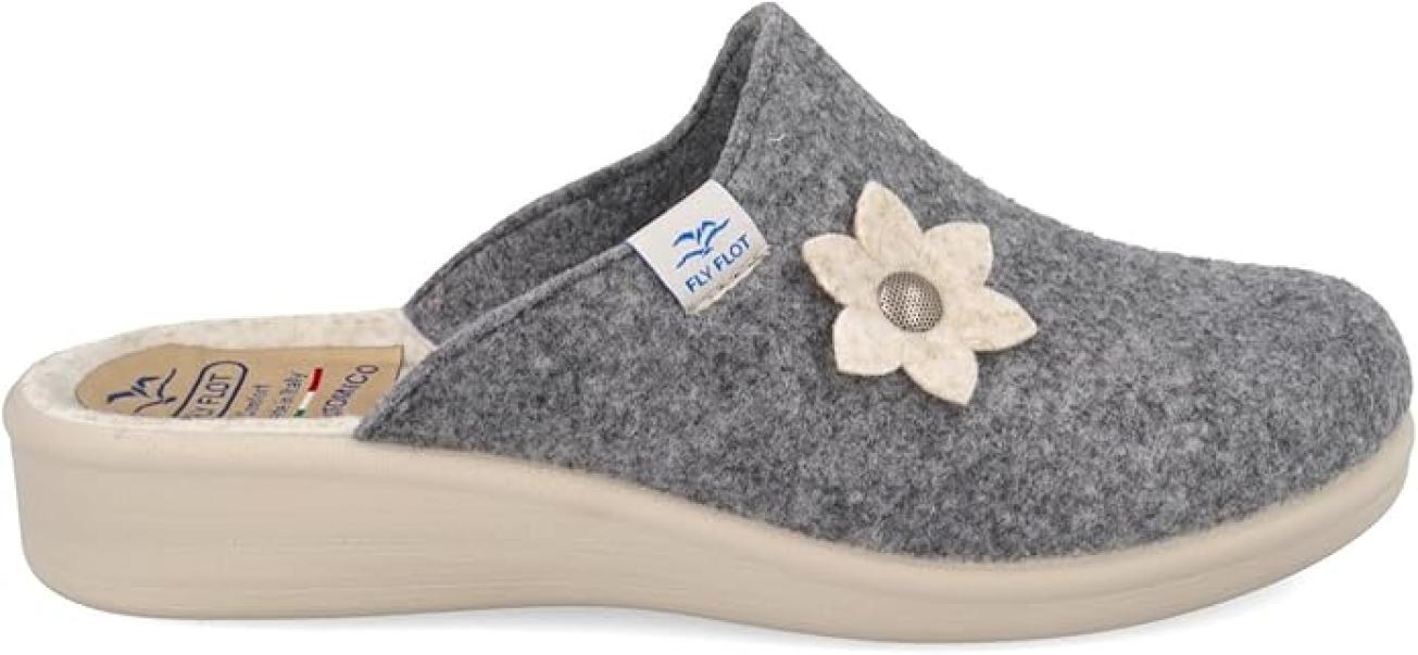 Pantofole donna con fiore applicato Fly Flot grigio