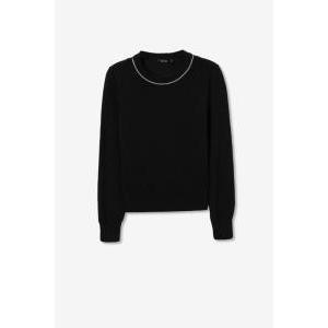 Pullover donna giro contrasto collo charlotte nero