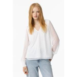 Blusa lua_1 donna ml velo pois  bianco