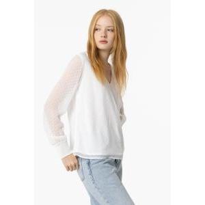 Blusa lua_1 donna ml velo pois  bianco