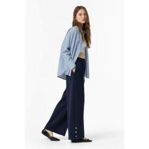 Pantalone donna palazzo fondo bottoni noa blu