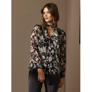 Blusa part fantasia fiori velo ml grigio