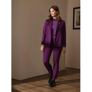 Tailleur scirocco giacca senza bottoni pant zampa viola