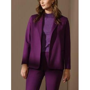 Tailleur scirocco giacca senza bottoni pant zampa viola