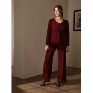 Pantalone cady palazzo con fusciacca vita bordeaux