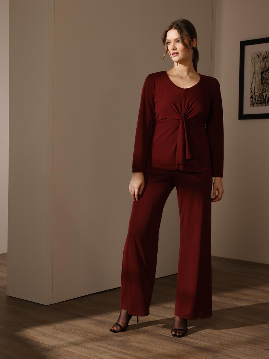 lizalu pantalone cady palazzo con fusciacca vita bordeaux - foto 1