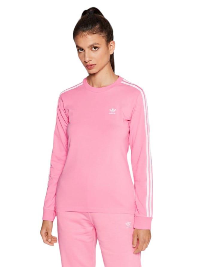 Maglia manica lunga in cotone da donna Adidas rosa