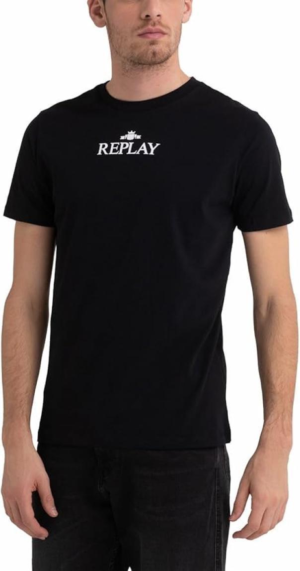 T-shirt uomo in cotone Replay nero